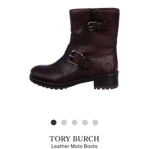 Tory Burch Leather Moto Booties Brown